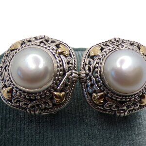 Elegant White Pearl Earrings – 925 Sterling Silver with 18K Gold Accents